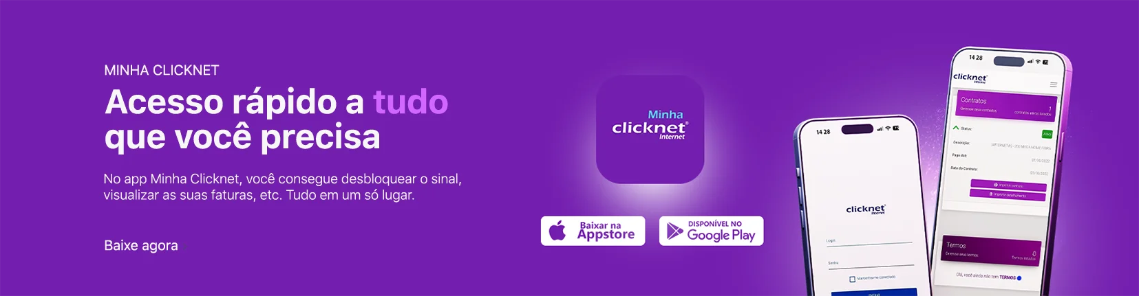 Banner sobre o Minha Clicknet - Internet Fibra de alta velocidade.